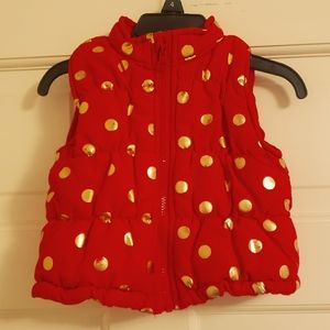 NWOT Healthtex Baby puffy  red and gold polkadot vest, 18M